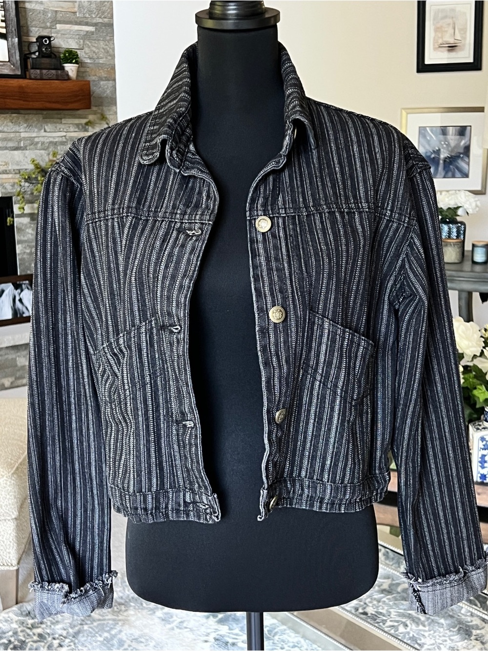 Black Striped Denim Jacket